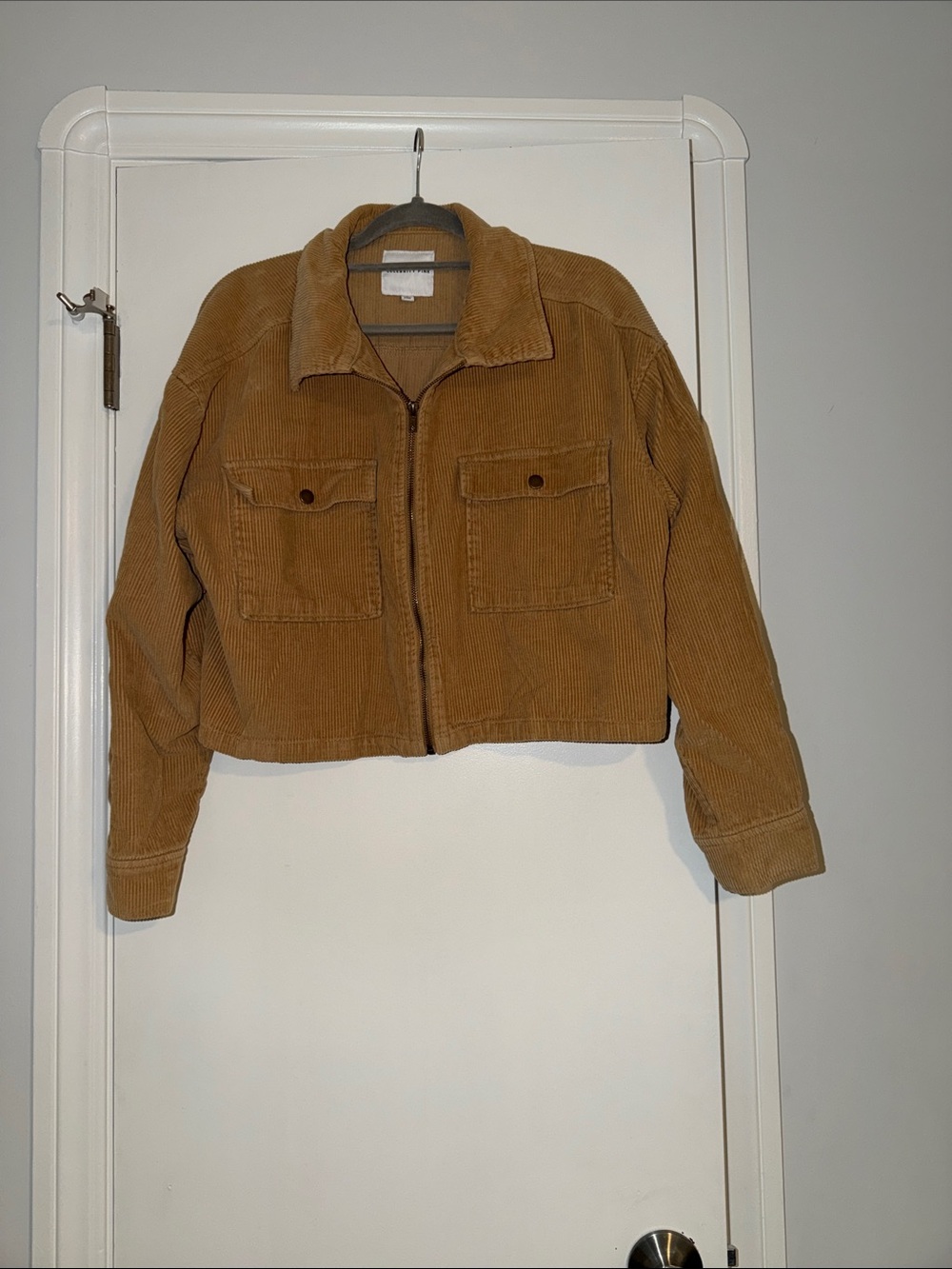 Celebrity Pink Cropped Corduroy Zip Jacket in Camel Brown